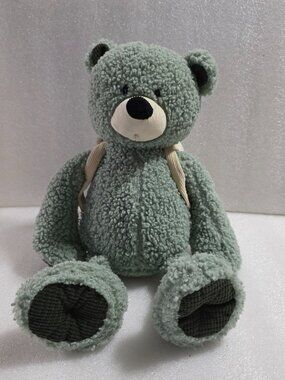 Demdaco Green My Journey Bear Fuzzy Corduroy Beige Backpack Plush 15"